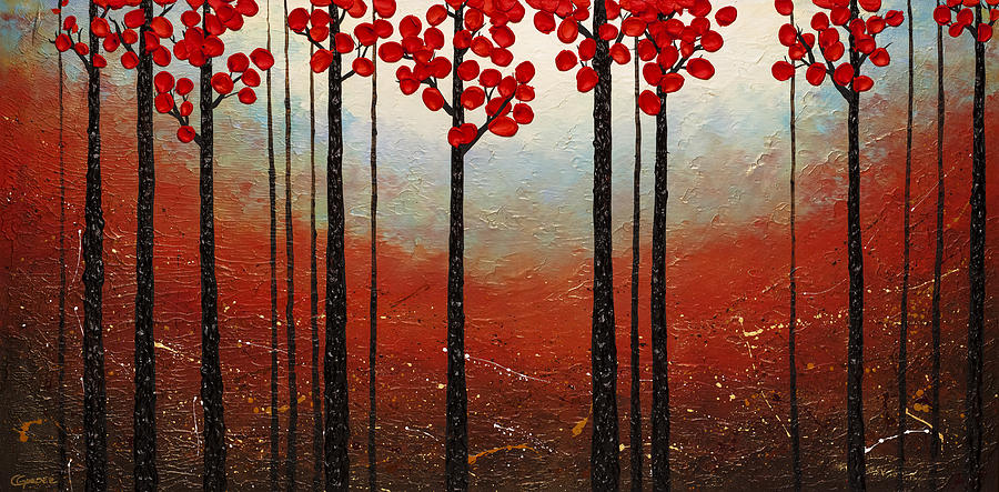 Red Blossom Painting by Carmen Guedez