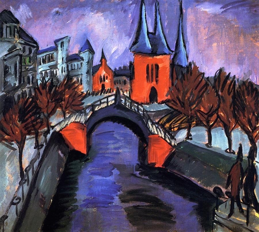 Red Elisabeth Riverbank Berlin #1 Painting by Ernst Ludwig Kirchner