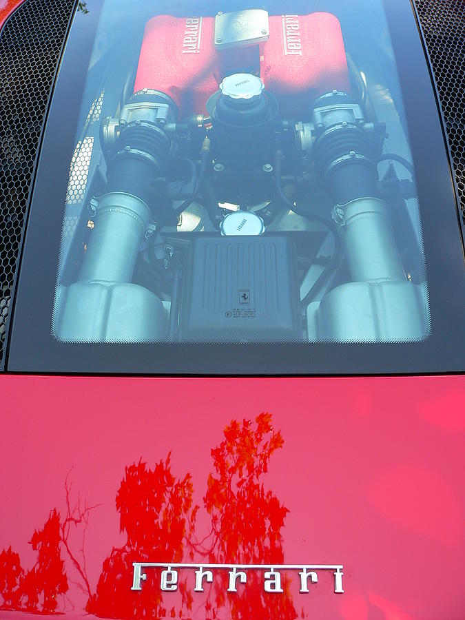 Red Ferrari Engine Window #1 Photograph by Jeff Lowe