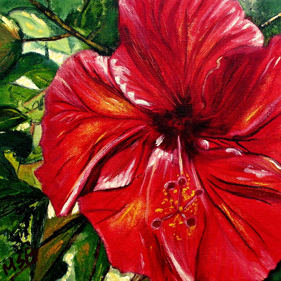 Red Hibiscus Painting by Maria Soto Robbins | Fine Art America