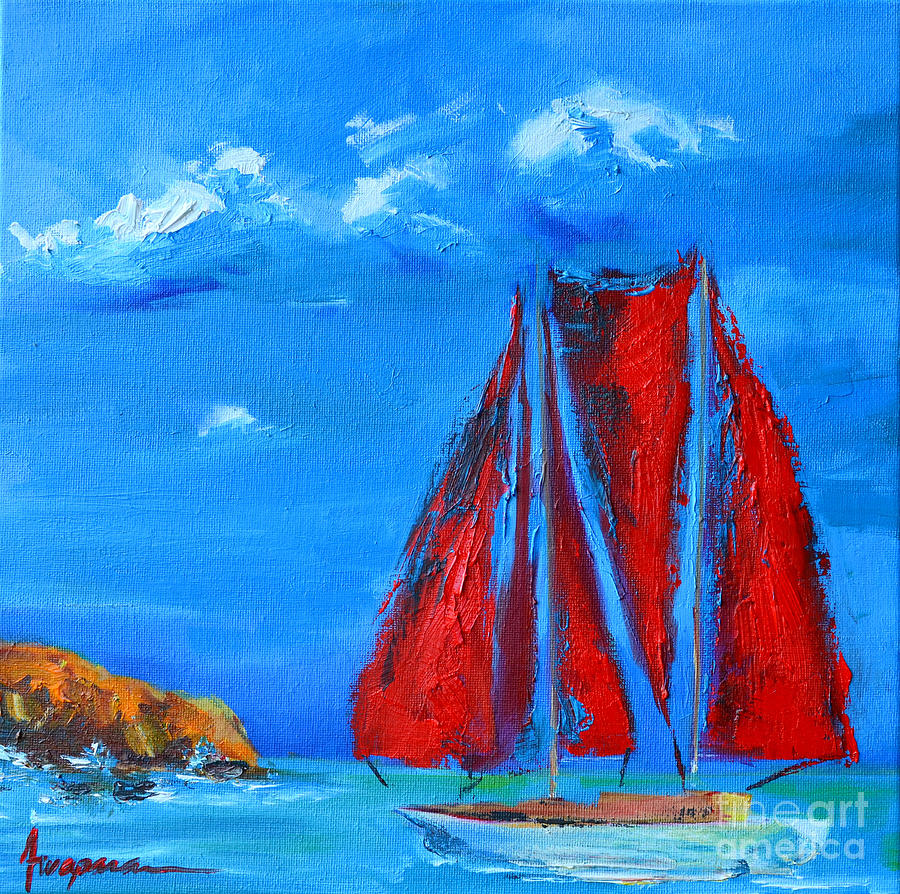 Red Sails at the Harbor - Painting Painting by Patricia Awapara