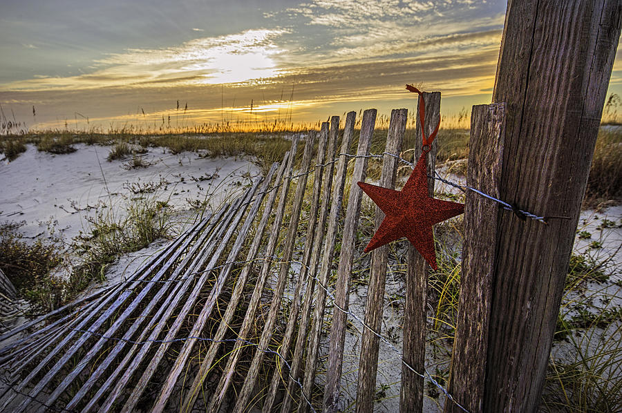 Red Star on Fence Digital Art by Michael Thomas