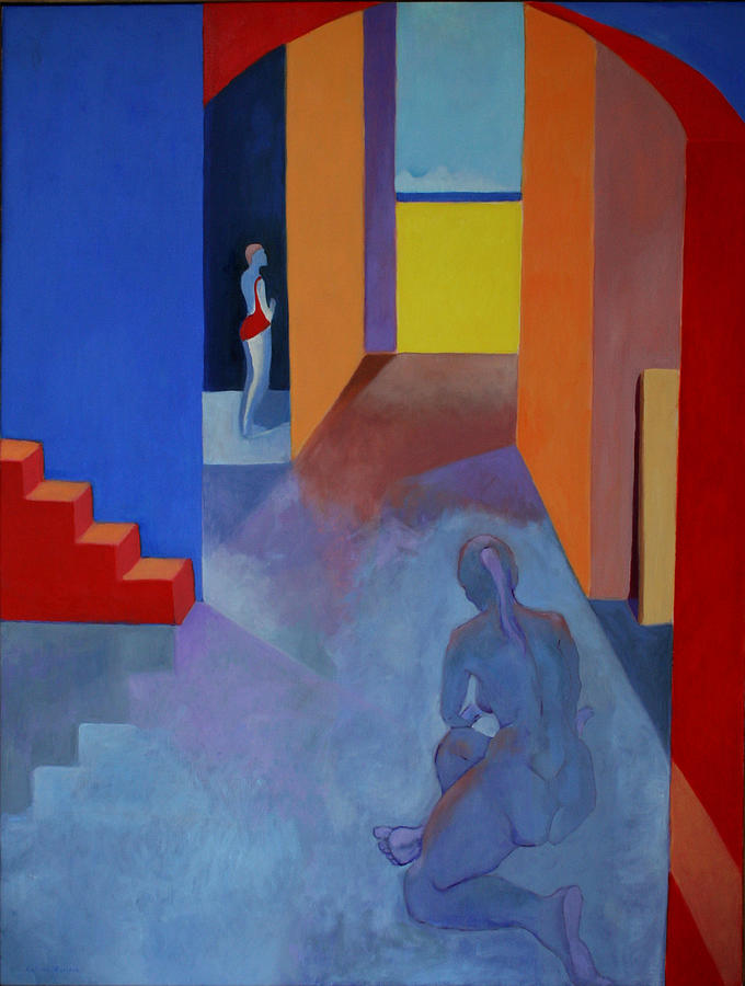 Nude Painting - Red steps #1 by Victoria Sheridan