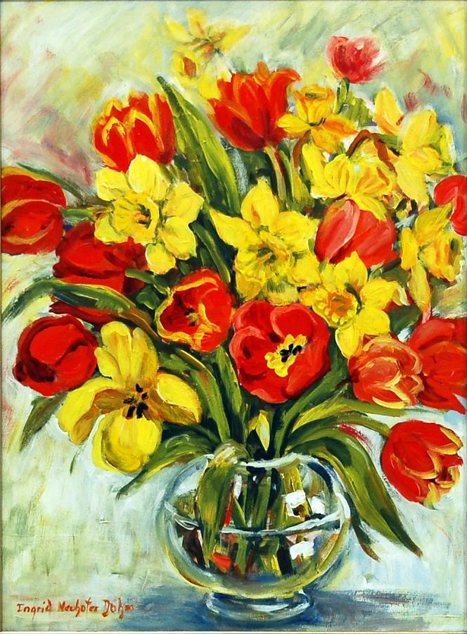 Red Tulips #1 Painting by Ingrid Dohm