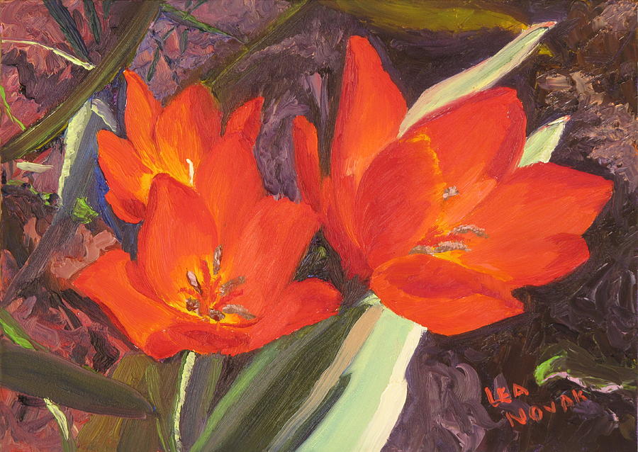 Flower Painting - Red Tulips #2 by Lea Novak
