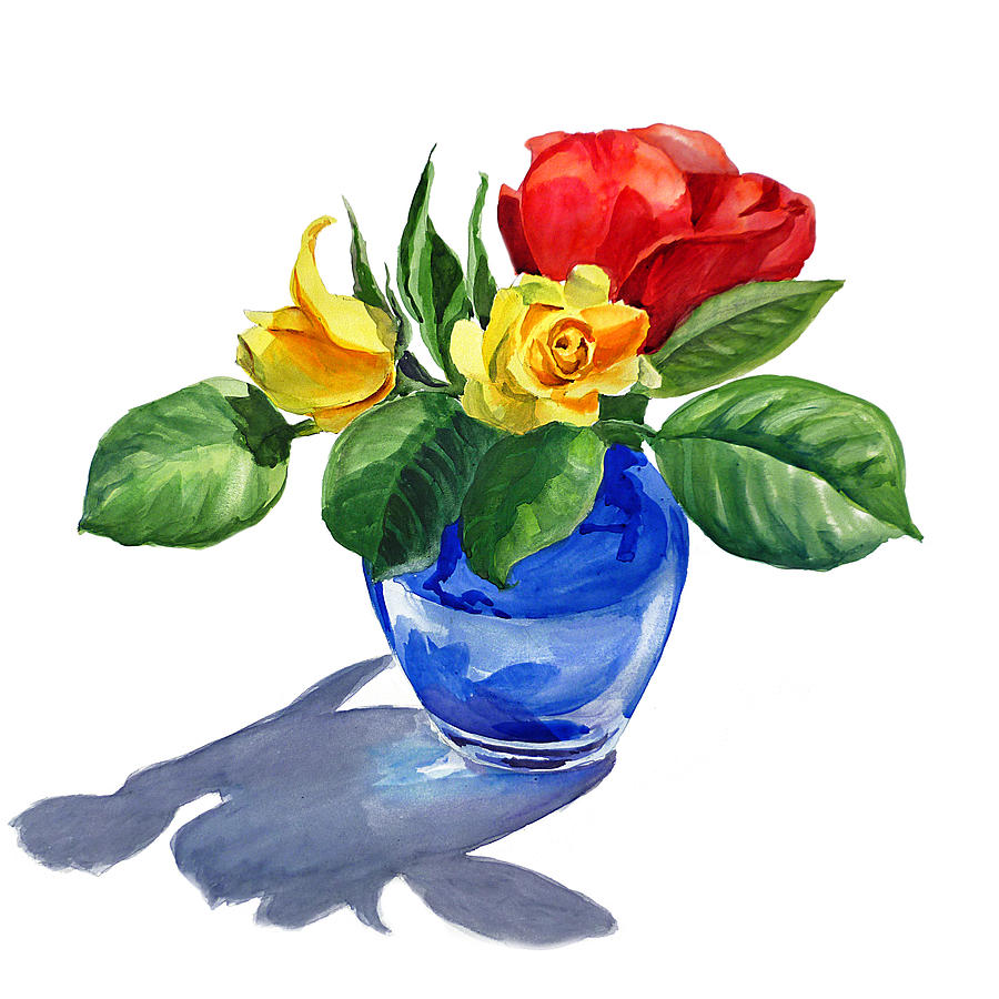 Rose Painting - Red Yellow and Blue by Irina Sztukowski