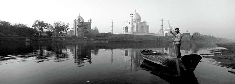 Black And White Photograph - Reflection Of A Mausoleum In A River #1 by Panoramic Images