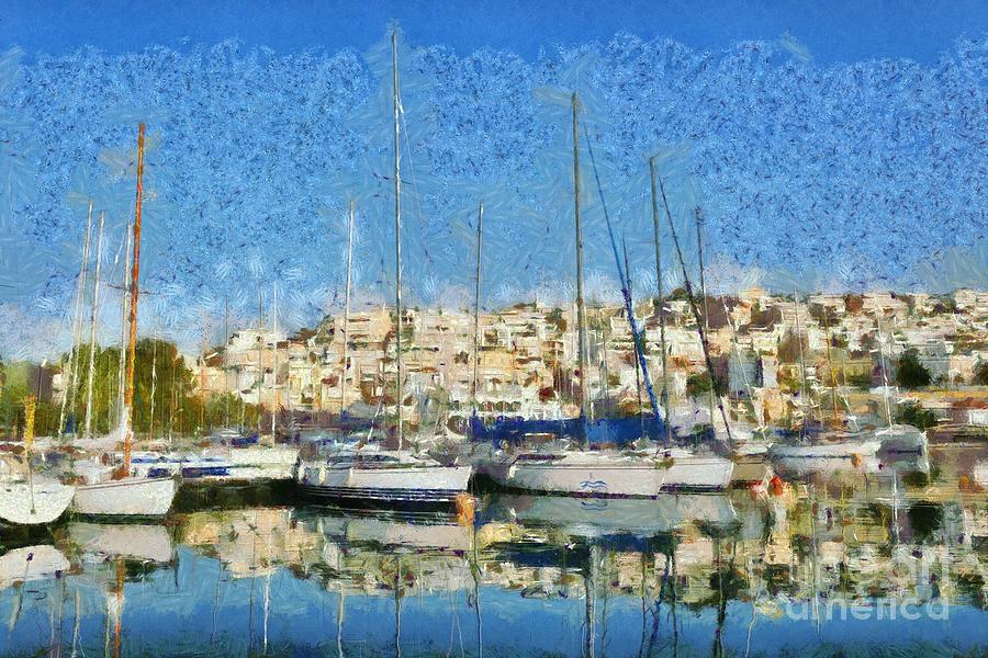 Reflections in Mikrolimano port #20 Painting by George Atsametakis
