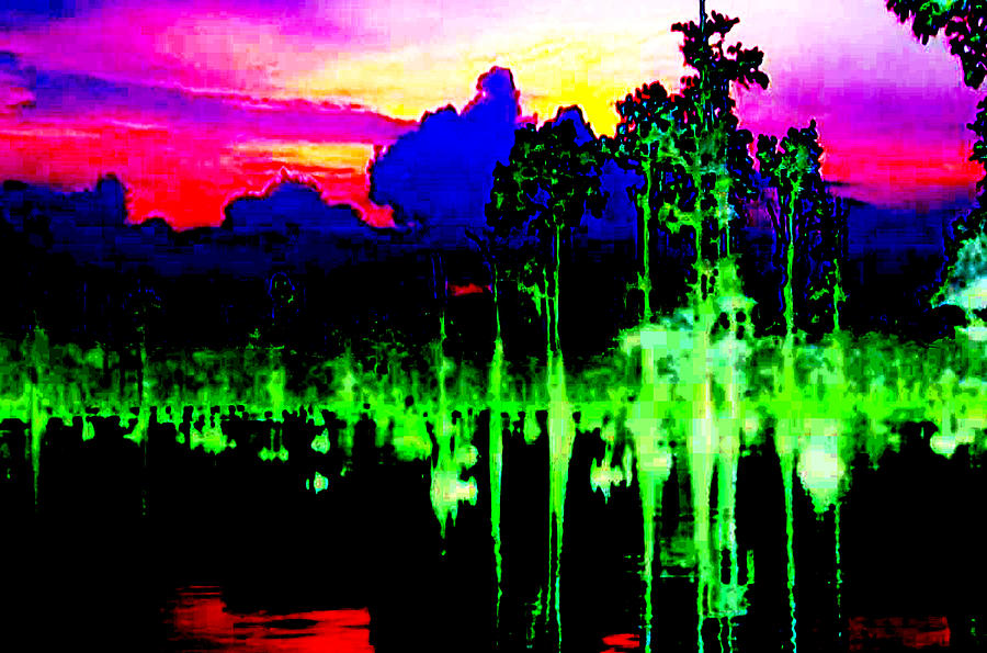 Nature Mixed Media - Reflections on Lake artistic re processing of nature photography called digital painting mixed media #1 by Navin Joshi