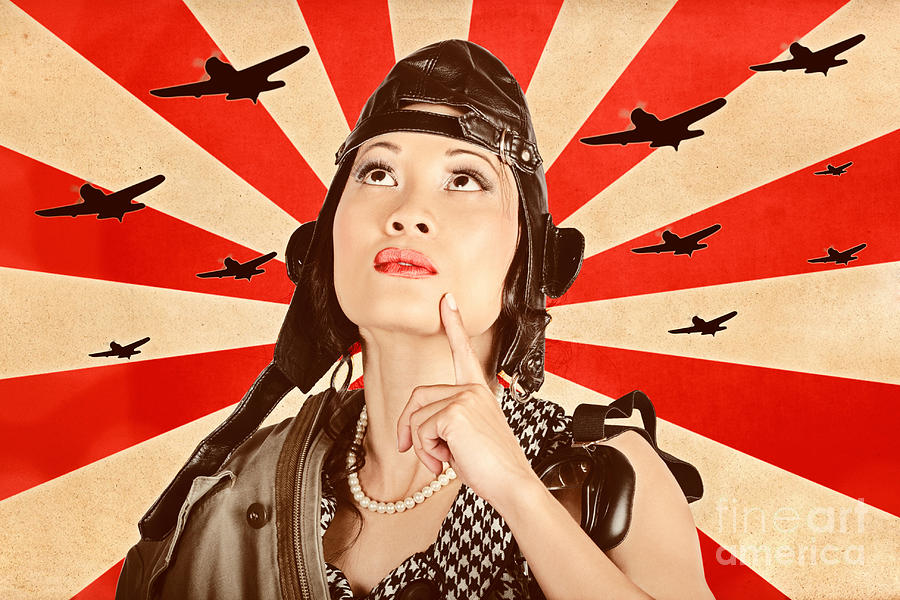 Retro asian pinup girl. War planes of revolution #1 Photograph by Jorgo Photography
