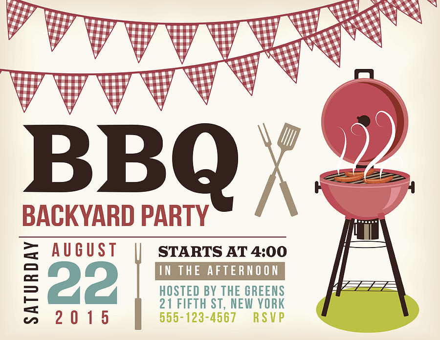 Retro BBQ Invitation Template With Checkered Flags #1 Drawing by Diane Labombarbe