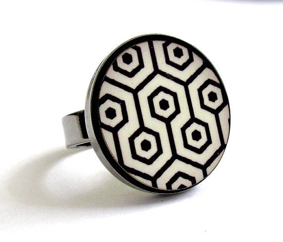 Black Ring Jewelry - Retro Dreams In Black And White Ring #1 by Rony Bank