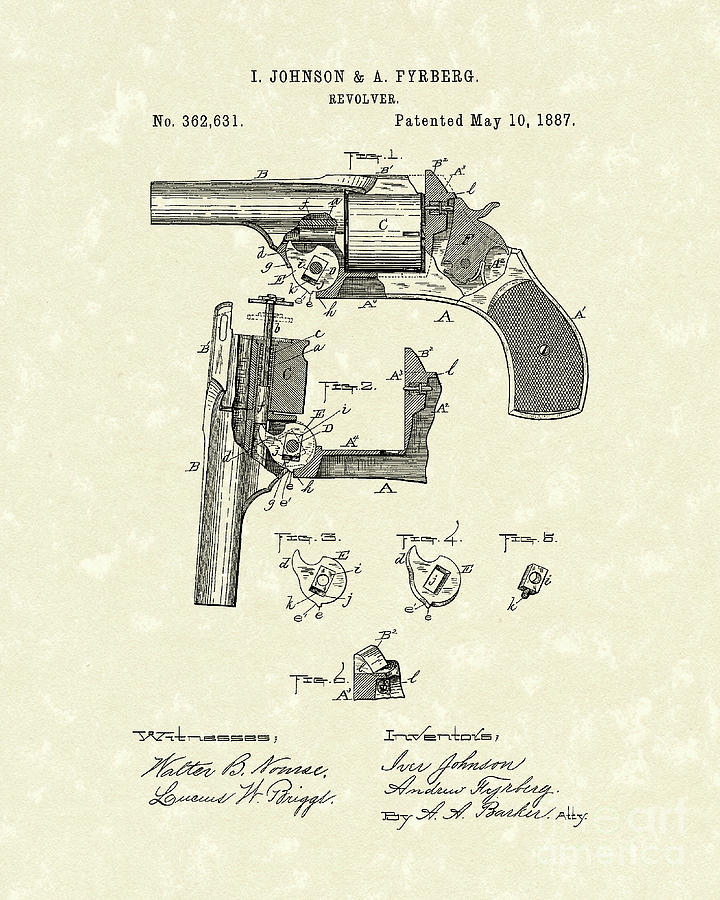 Revolver 1887 Patent Art #1 Drawing by Prior Art Design