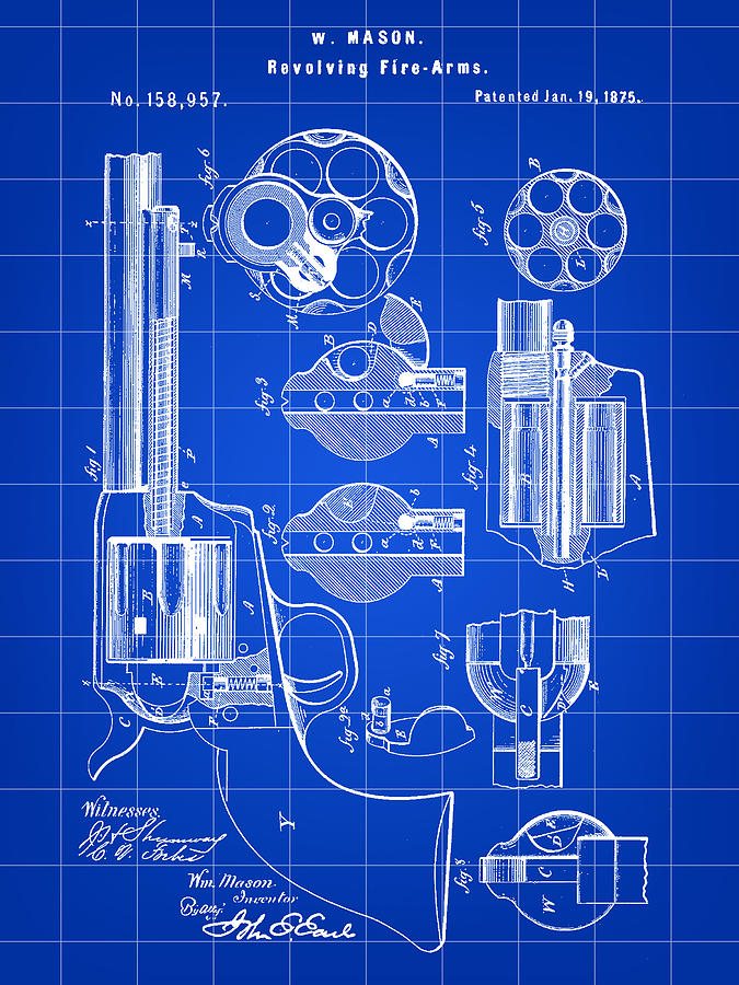 Revolving Fire Arm Patent 1875 - Blue Digital Art by Stephen Younts