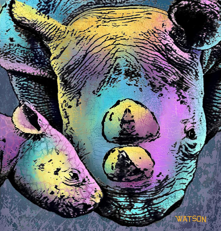 Rhino and baby #1 Digital Art by Marlene Watson