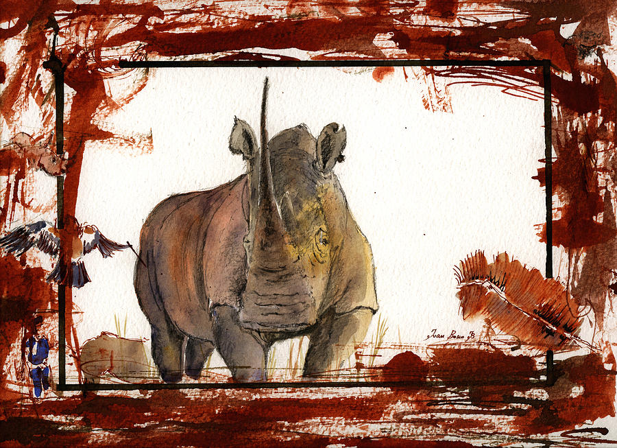 Wildlife Painting - Rhino #1 by Juan  Bosco
