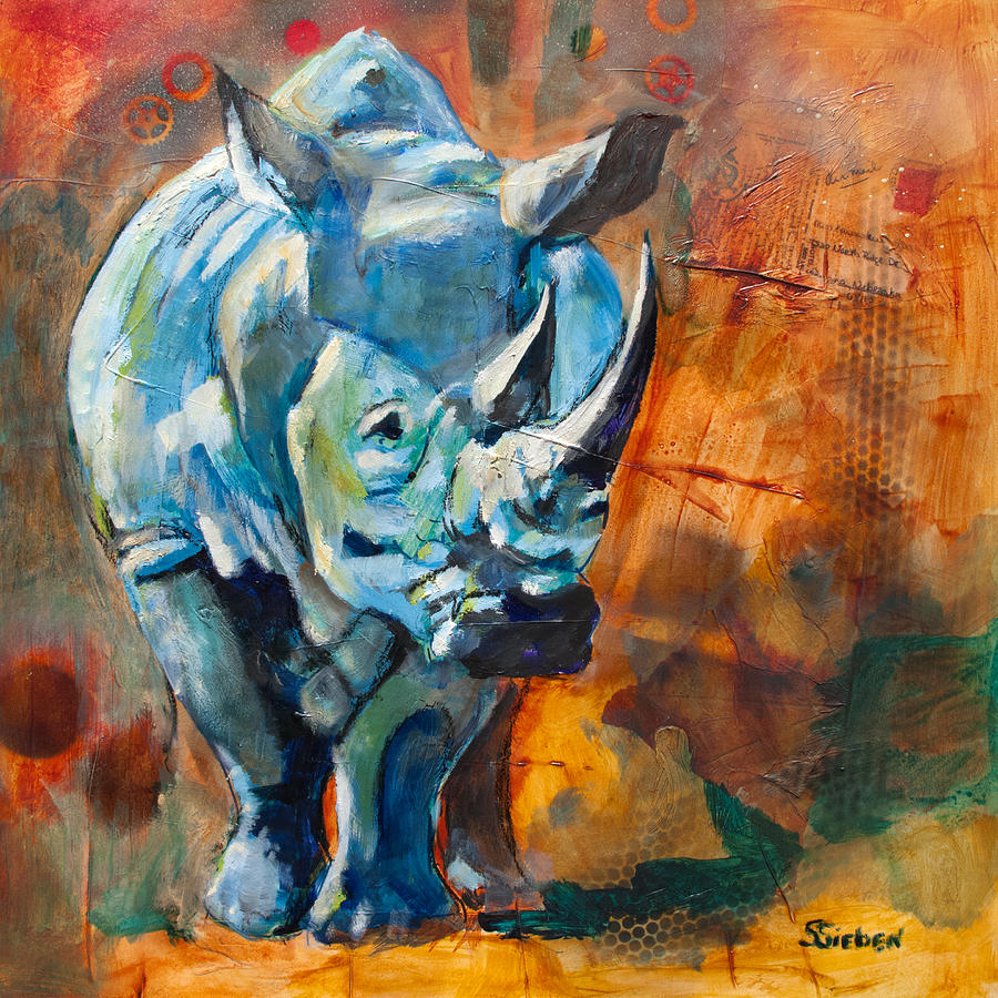 Rhino Romp Painting by Sharon Sieben