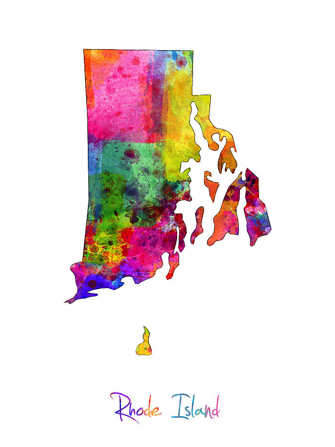 United States Map Digital Art - Rhode Island Watercolor Map #1 by Michael Tompsett