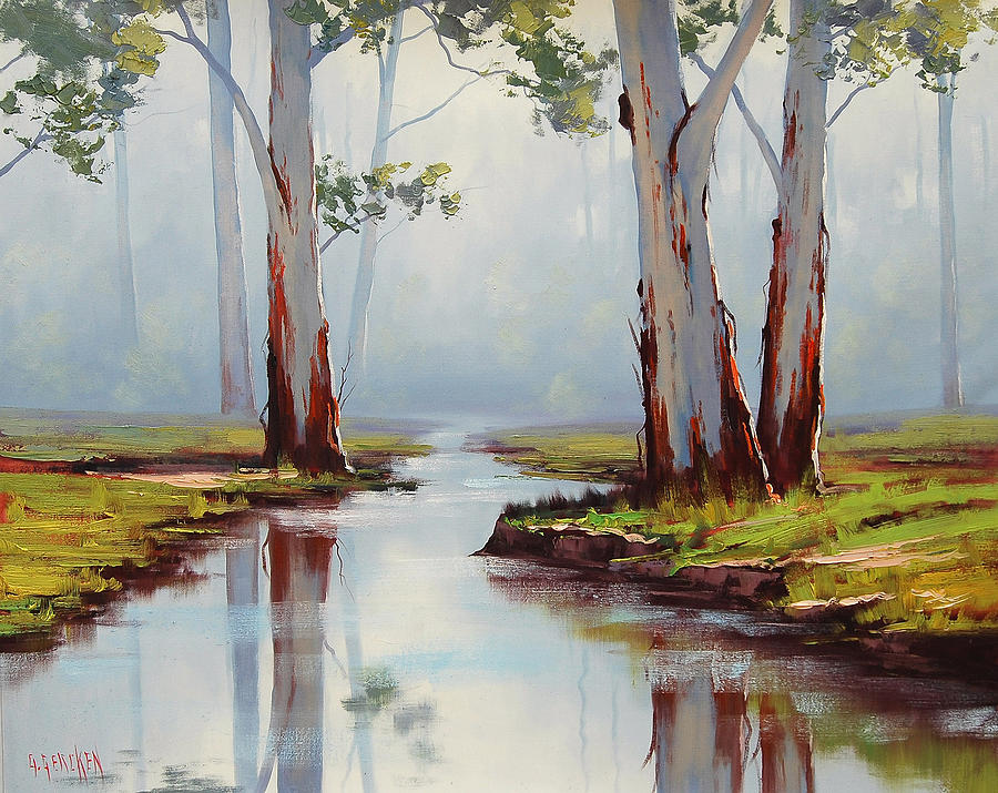 River Gum Trees #1 Painting by Graham Gercken