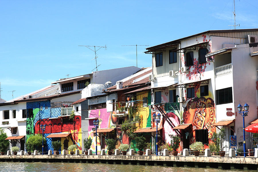 Riverside houses Melaka #1 Photograph by Tony Brown