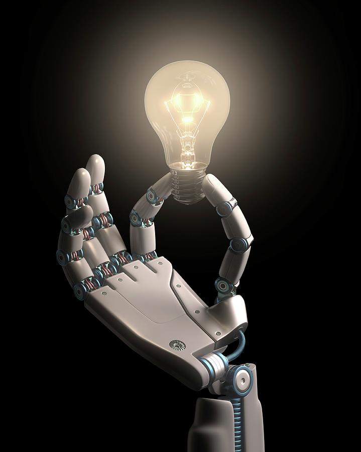 Robotic Hand Holding A Light Bulb #1 Photograph by Ktsdesign