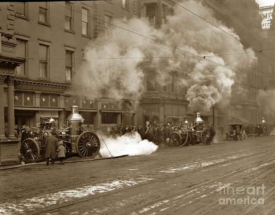 Rochester Photograph - Steam pumper Rochester Show Case Co. Fire circa 1890s by Monterey County Historical Society