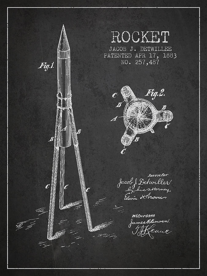 Space Digital Art - Rocket Patent Drawing From 1883 #1 by Aged Pixel