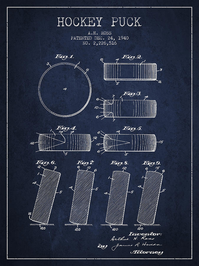 Hockey Digital Art - Roll Prevention Hockey Puck Patent Drawing From 1940 #2 by Aged Pixel