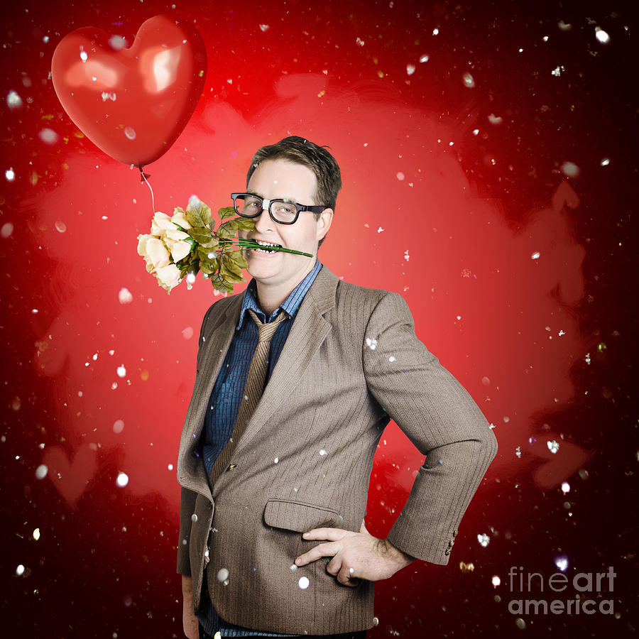 Romantic valentine man holding flowers on date #1 Photograph by Jorgo Photography