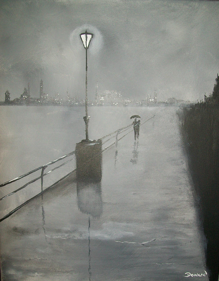 Romantic walk in the rain #1 Painting by Raymond Doward