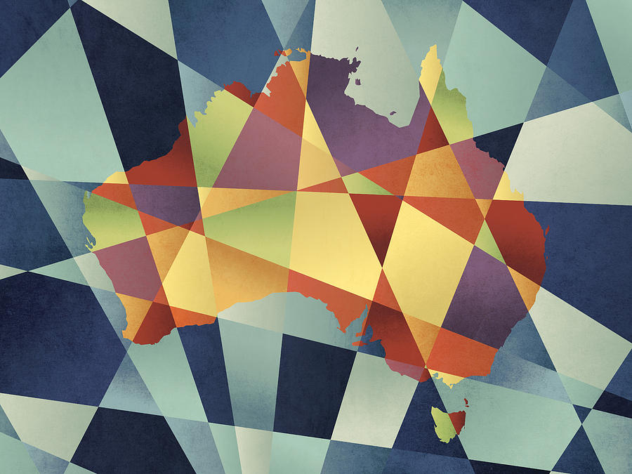 Australia Map Digital Art - Australia Geometric Retro Map #3 by Michael Tompsett