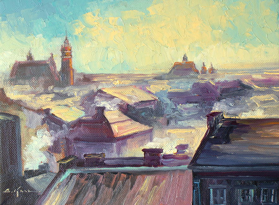 Roofs of Krakow #1 Painting by Luke Karcz