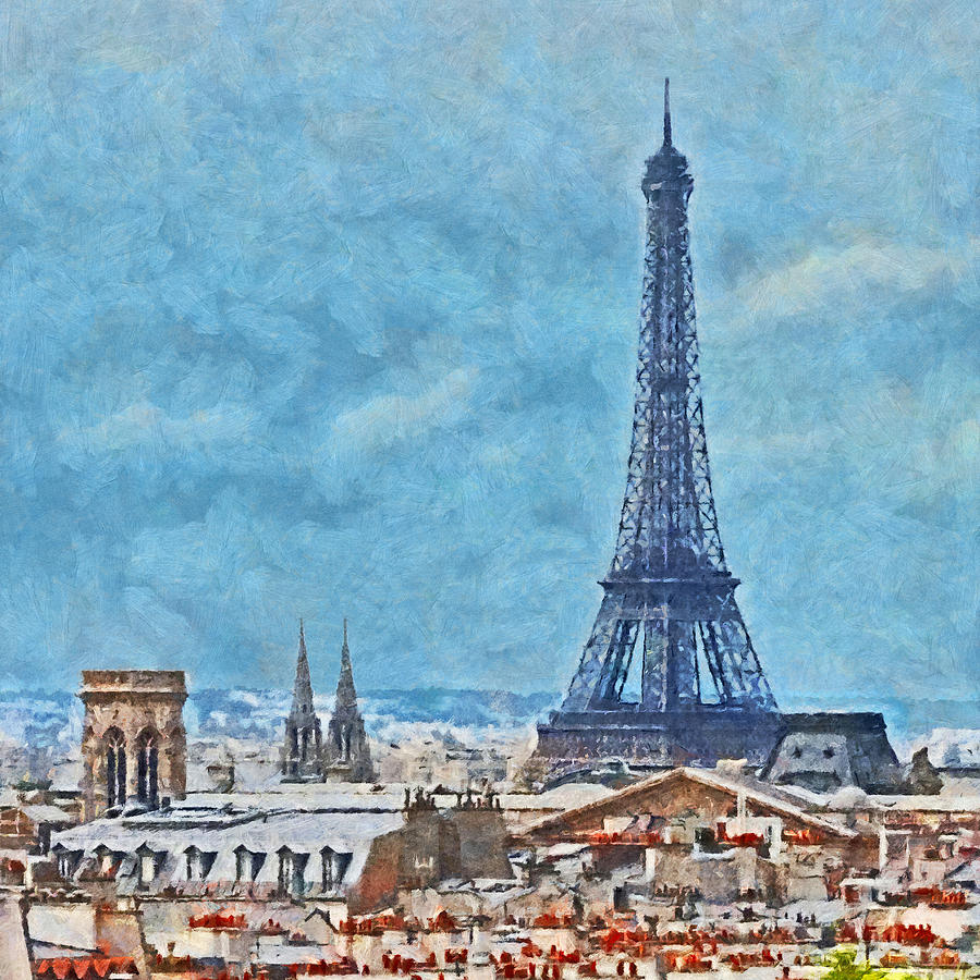 Rooftops in Paris and the Eiffel Tower #1 Digital Art by Digital Photographic Arts
