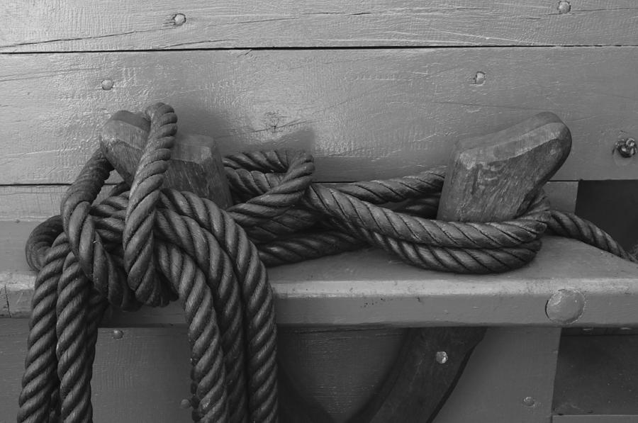 Ropes on a tall ship - monochrome Photograph by Ulrich Kunst And ...