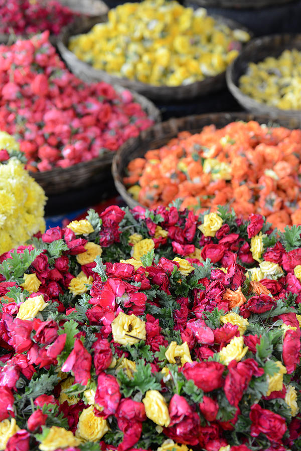 Roses for Sale at Indian Flower Market  #1 Photograph by Brandon Bourdages