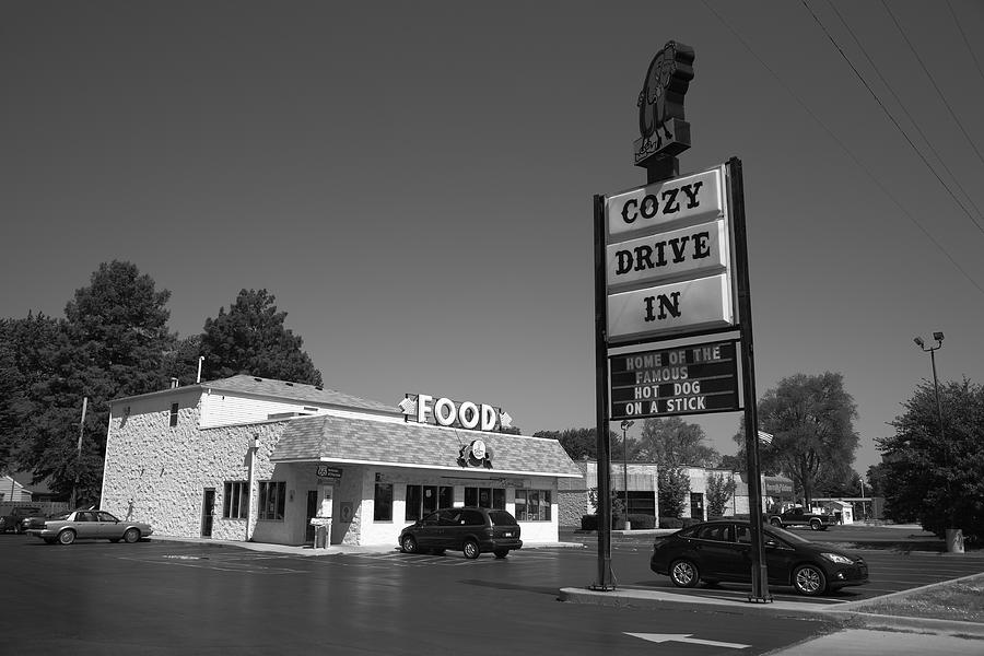 Route 66 - Cozy Dog Drive In 2012 BW Photograph by Frank Romeo