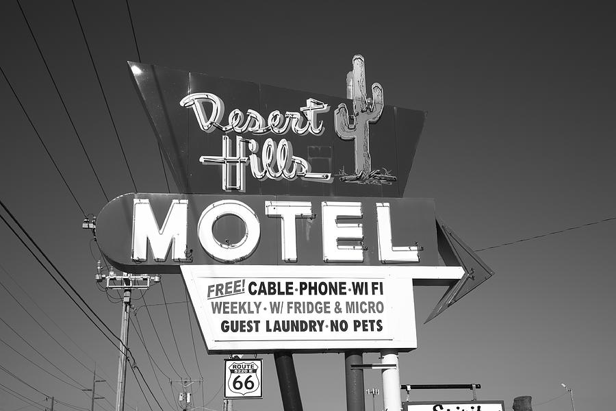Route 66 - Desert Hills Motel 2012 BW Photograph by Frank Romeo