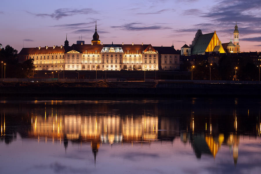 Architecture Photograph - Royal Castle and Vistula River at Twilight in Warsaw #1 by Artur Bogacki
