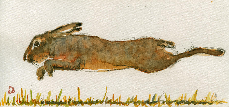 Wildlife Painting - Running hare #1 by Juan  Bosco
