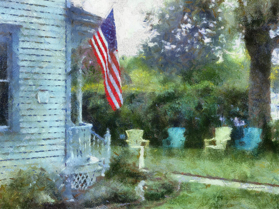 Architecture Photograph - Rural Rear Porch With Flag by Thomas Woolworth