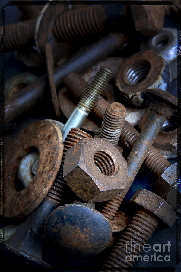 Bolt Photograph - Rusty bolt and nuts #1 by Bernard Jaubert