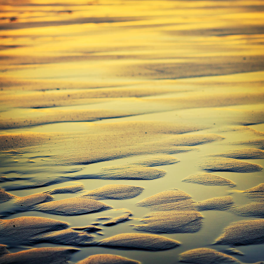 Rythm on sand with wave on sea coast at sunset color #1 Photograph by Raimond Klavins