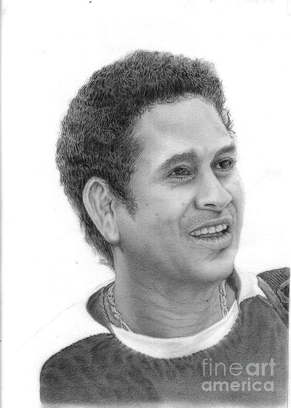 Cricket Drawing - Sachin Tendulkar #1 by Sagar Phad