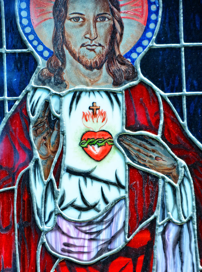 Jesus Christ Photograph - Sacred Heart of Jesus Stained Glass by Mike Martin