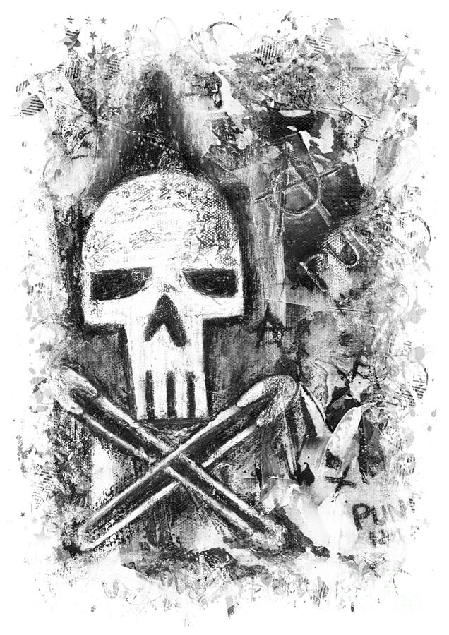 Safety Pins Punk Skull #1 Mixed Media by Roseanne Jones