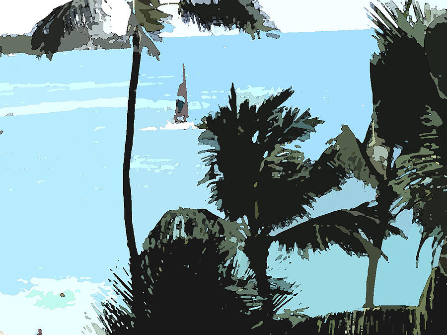 Sailboat and Luscious Palms #1 Digital Art by Karen Nicholson