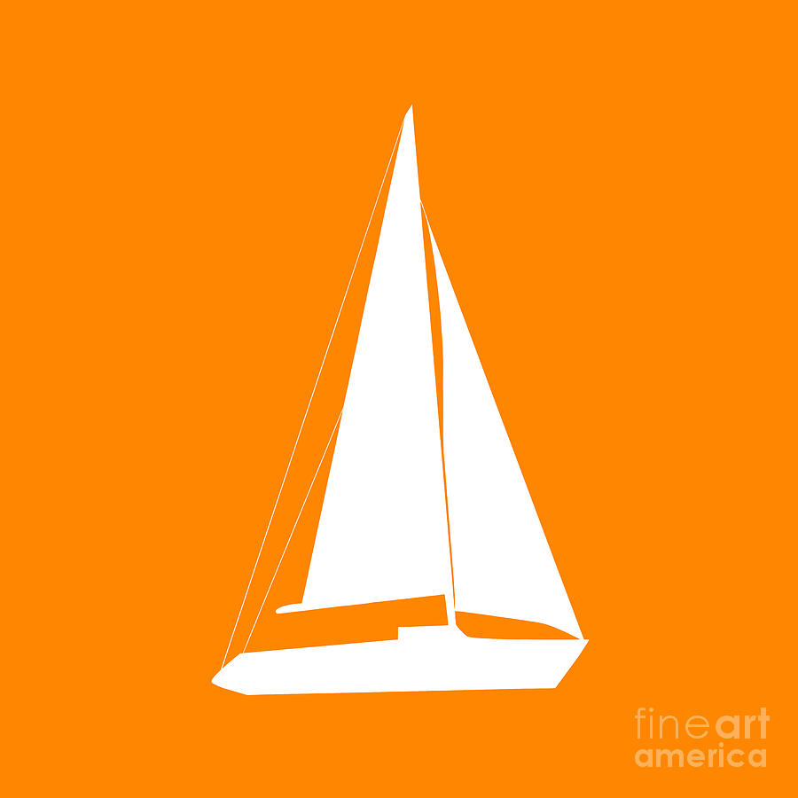 Boat Digital Art - Sailboat in Orange and White #1 by Jackie Farnsworth