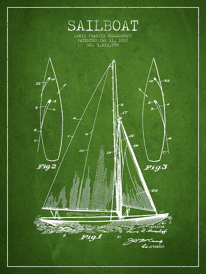 Sailboat Patent Drawing From 1927 Digital Art