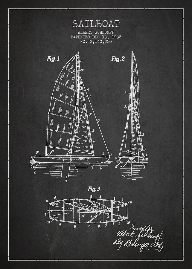 Vintage Digital Art - Sailboat Patent Drawing From 1938 #2 by Aged Pixel