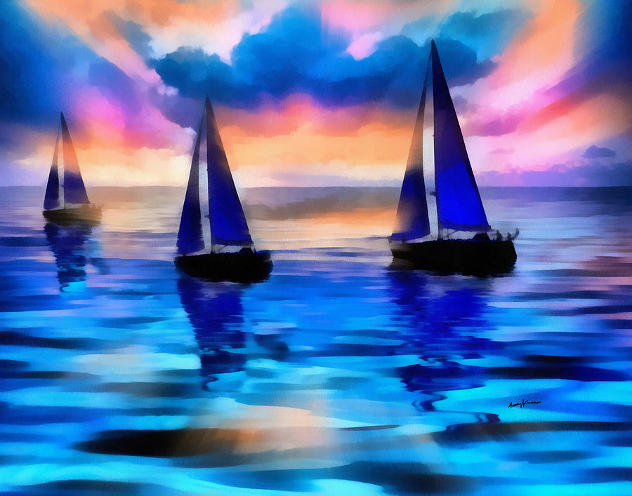 Sailing At Sunset Painting by Anthony Caruso